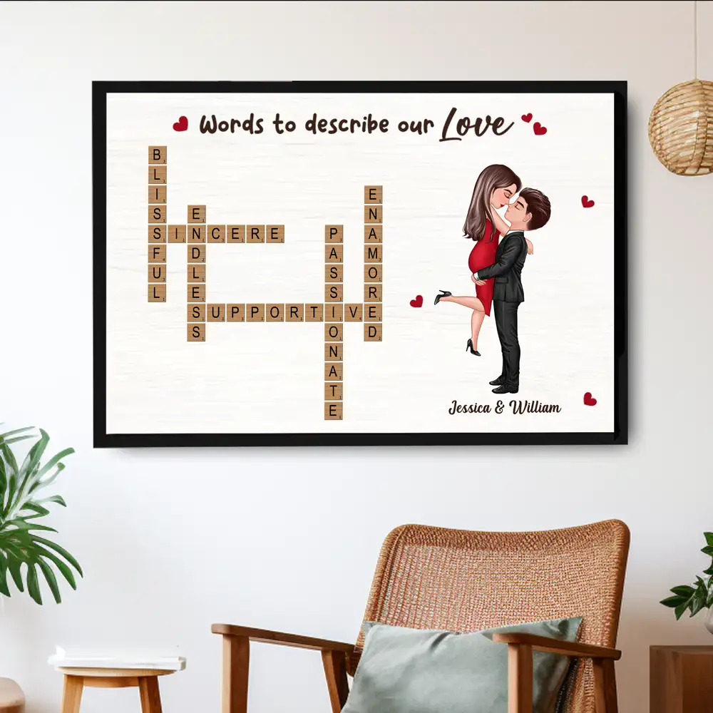 Poster – Words to Describe Our Love Crossword, Personalized Hugging Couple - Image 2