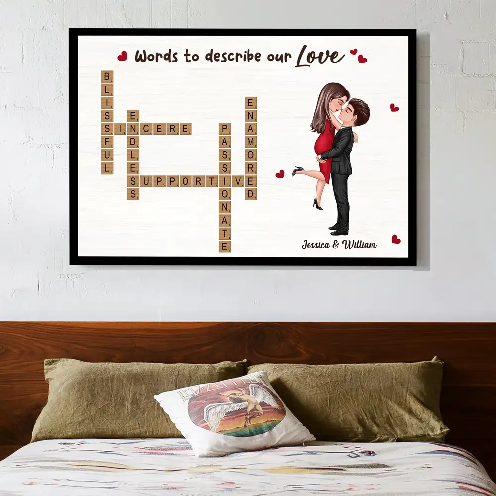 Poster – Words to Describe Our Love Crossword, Personalized Hugging Couple - Image 3