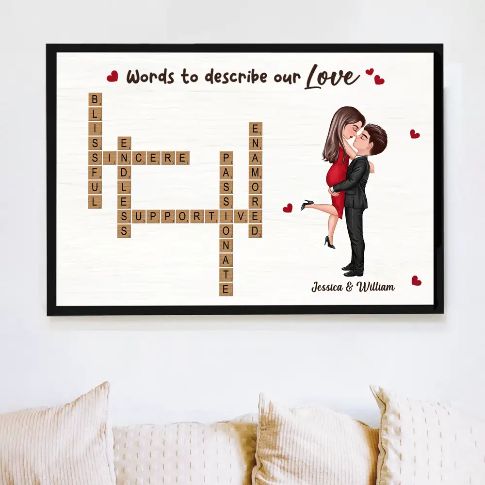Poster – Words to Describe Our Love Crossword, Personalized Hugging Couple - Image 4