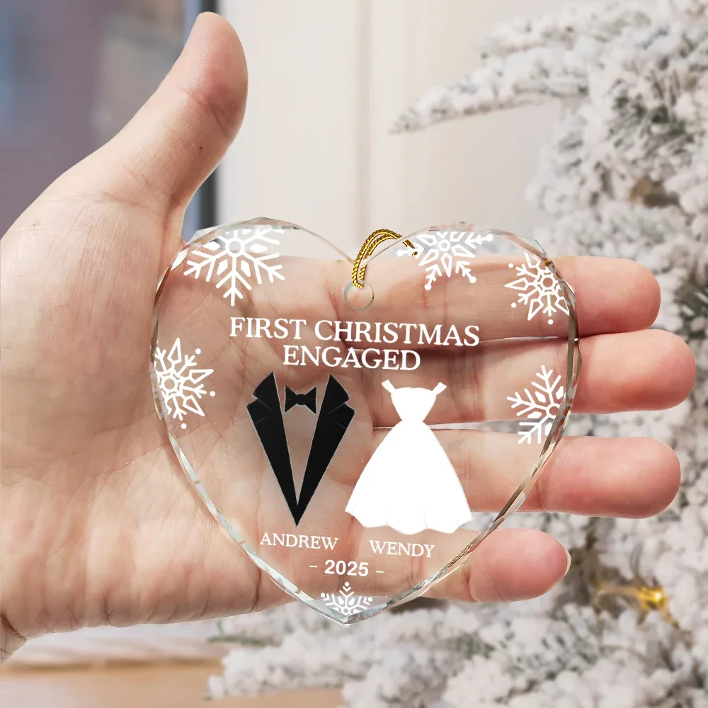 “First Christmas as Mr & Mrs” Crystal Heart Ornament, Personalized Newlywed Keepsake Gift - Image 4