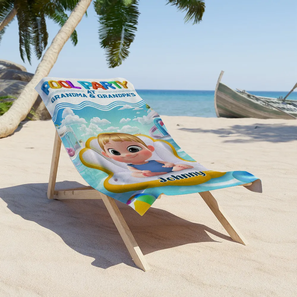 Pool Party at Grandma & Grandpa’s Personalized Beach Towel – Cute Summer Gift for Kids and Grandkids - Image 4