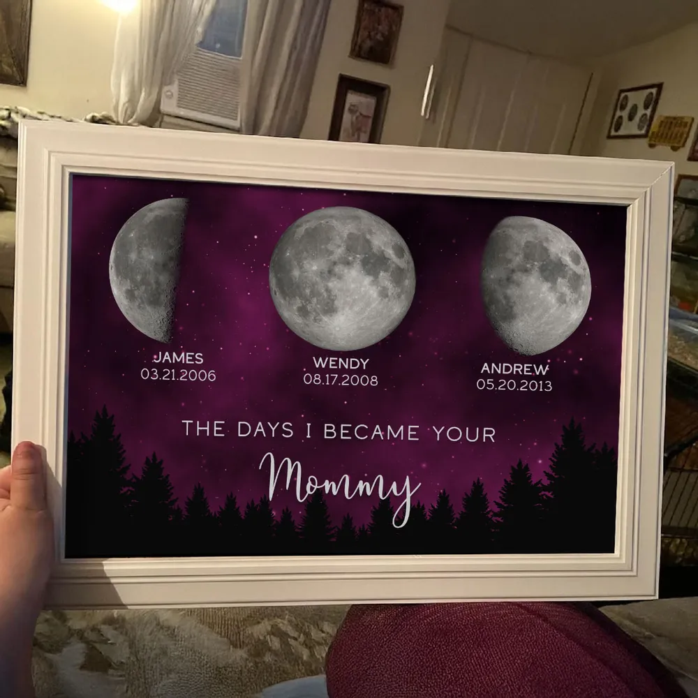 The Days You Became Our Dad Poster – Moon Phases over Forest Night Sky, Creative Personalized Gift for Dad - Image 11