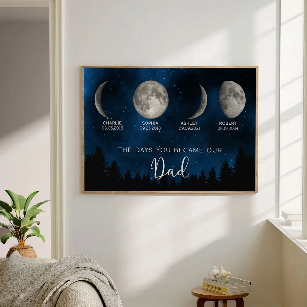 The Days You Became Our Dad Poster – Moon Phases over Forest Night Sky, Creative Personalized Gift for Dad - Image 6