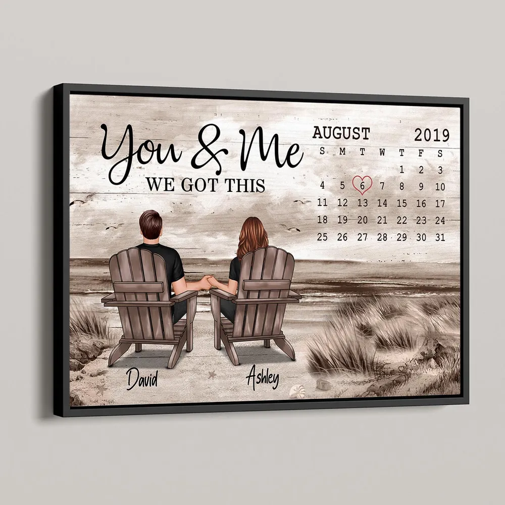 Personalized Calendar Couple Poster, Romantic Beach Scene Love Story - Image 4
