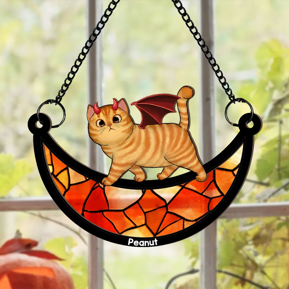 Wood and Acrylic Layered Ornament – Charming Cat with Cape & Hat, Chain-Hanging Moon Keepsake for Cat Lovers - Image 2