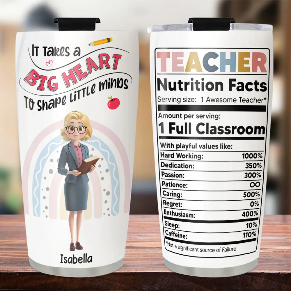 Insulated Travel Tumbler with Big Heart Design – "It Takes A Big Heart To Shape Little Minds" Teacher Gift - Image 2