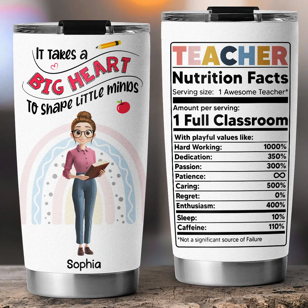 Insulated Travel Tumbler with Big Heart Design – "It Takes A Big Heart To Shape Little Minds" Teacher Gift - Image 4