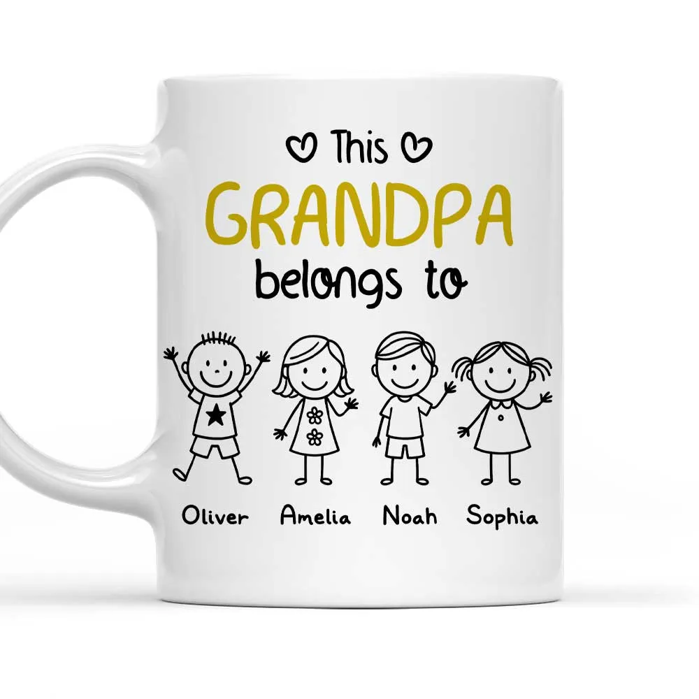 This Grandpa Belongs To – Personalized White Ceramic Mug with Grandkids' Names, Cute Gift for Grandfather - Image 3
