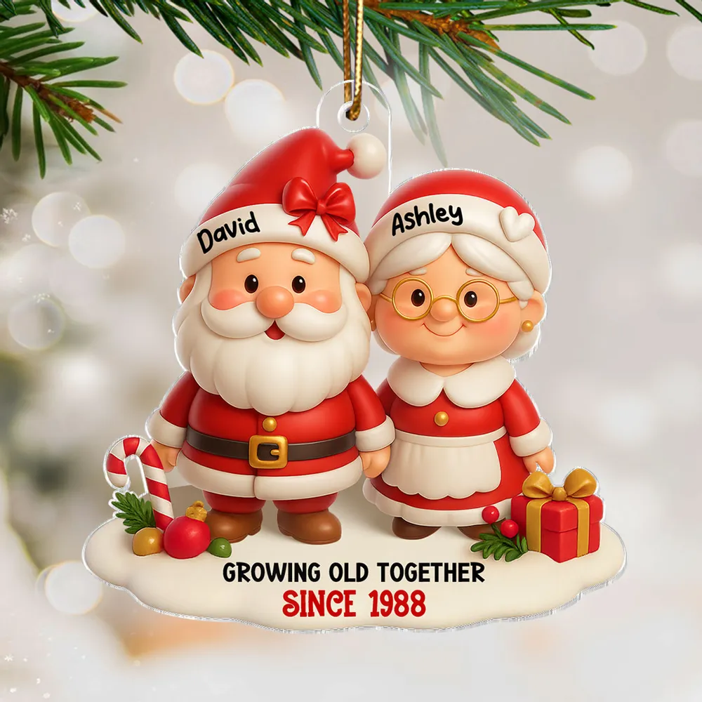 Acrylic Ornament – Growing Old Together Personalized Santa Couple - Image 3