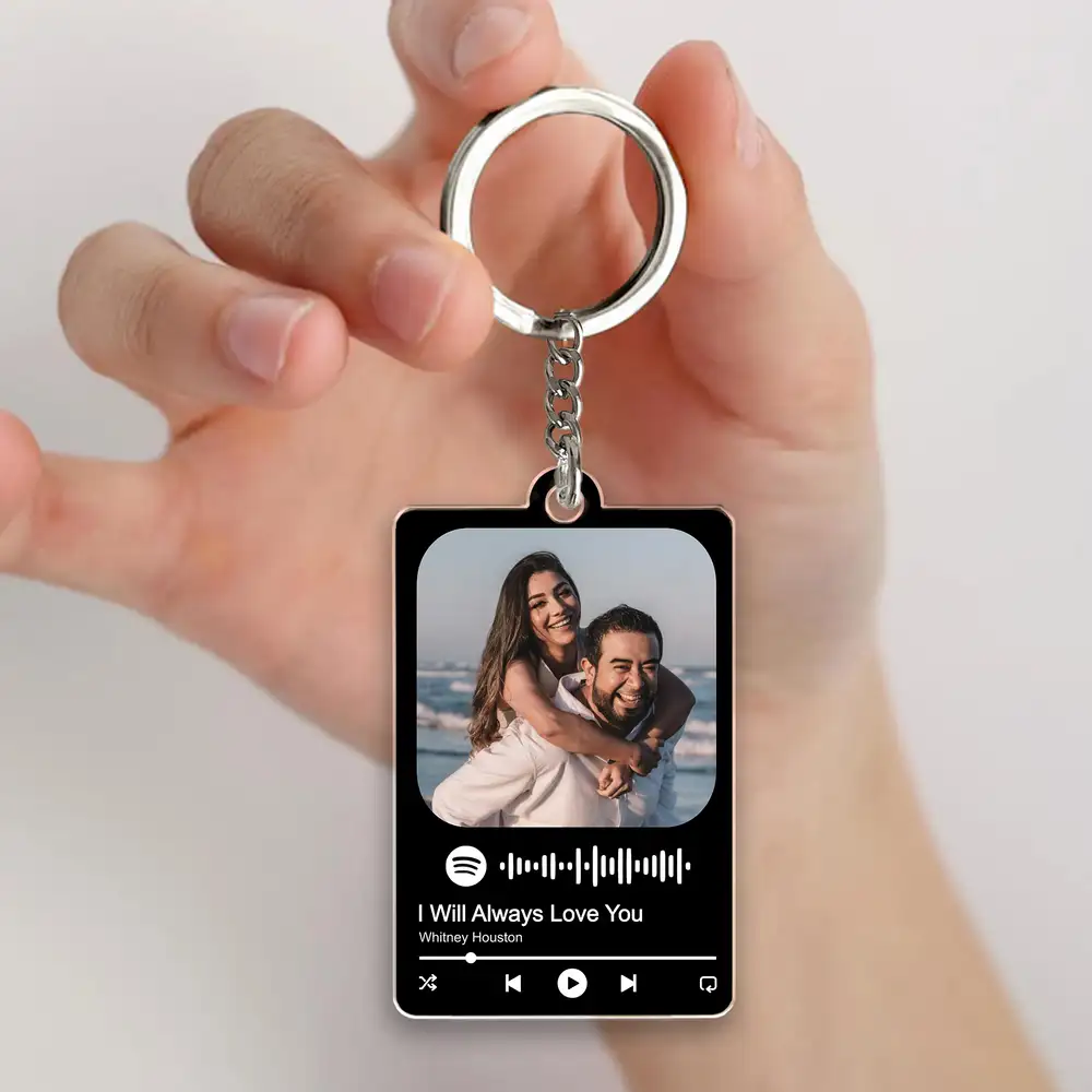Personalized Acrylic Keychain with Photo and Spotify Code  – Romantic Gift for Couple, Valentine's Day Keepsake