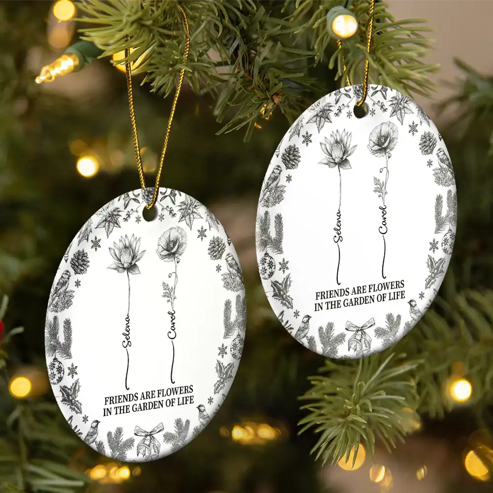 Personalized Ceramic Ornament - A Heartfelt Keepsake for Friends, Customizable with Names and Flower - Image 3