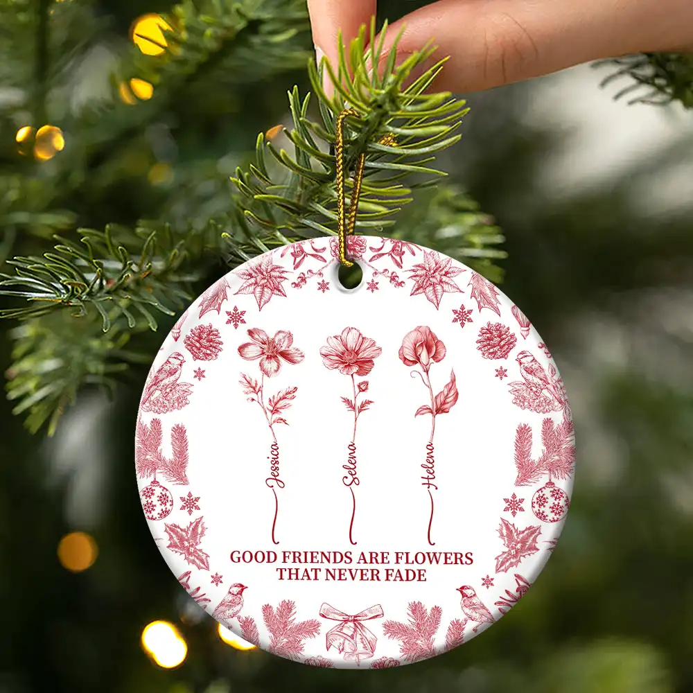 Personalized Ceramic Ornament - A Heartfelt Keepsake for Friends, Customizable with Names and Flower - Image 4