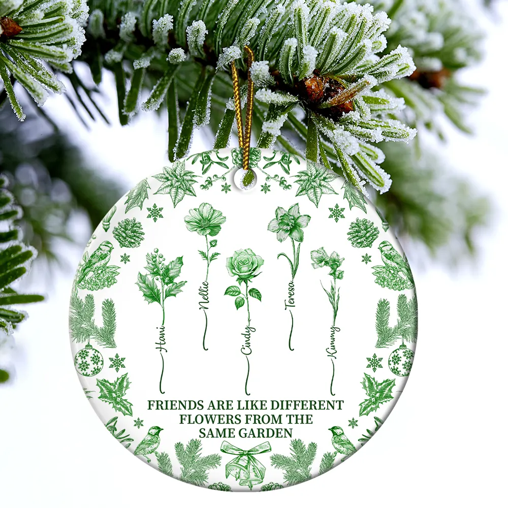 Personalized Ceramic Ornament - A Heartfelt Keepsake for Friends, Customizable with Names and Flower - Image 5