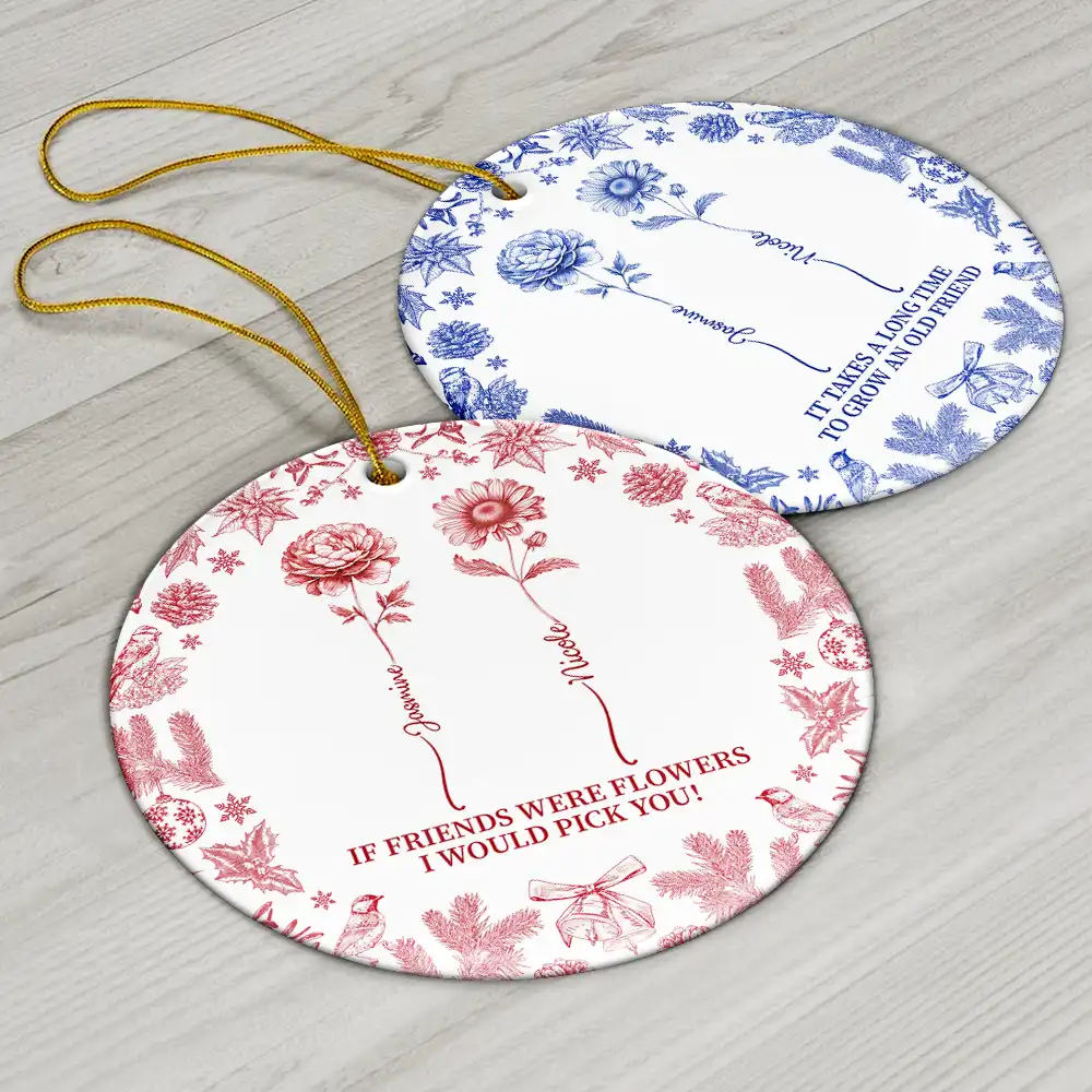 Personalized Ceramic Ornament - A Heartfelt Keepsake for Friends, Customizable with Names and Flower - Image 7