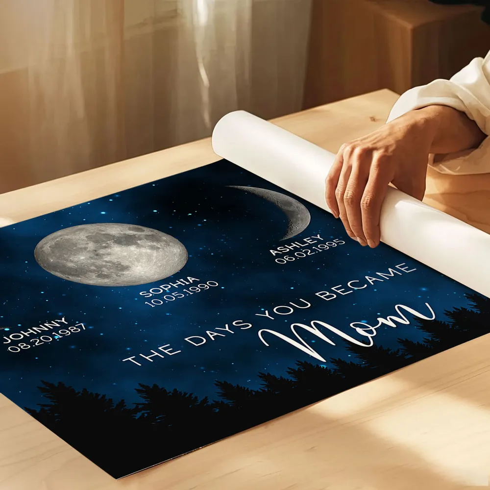 Galaxy Night The Days You Became Our Mom Birthday Moon Phase Personalized Poster, A Heartfelt Gift for Mom’s Birthday, or Just Because - Image 4