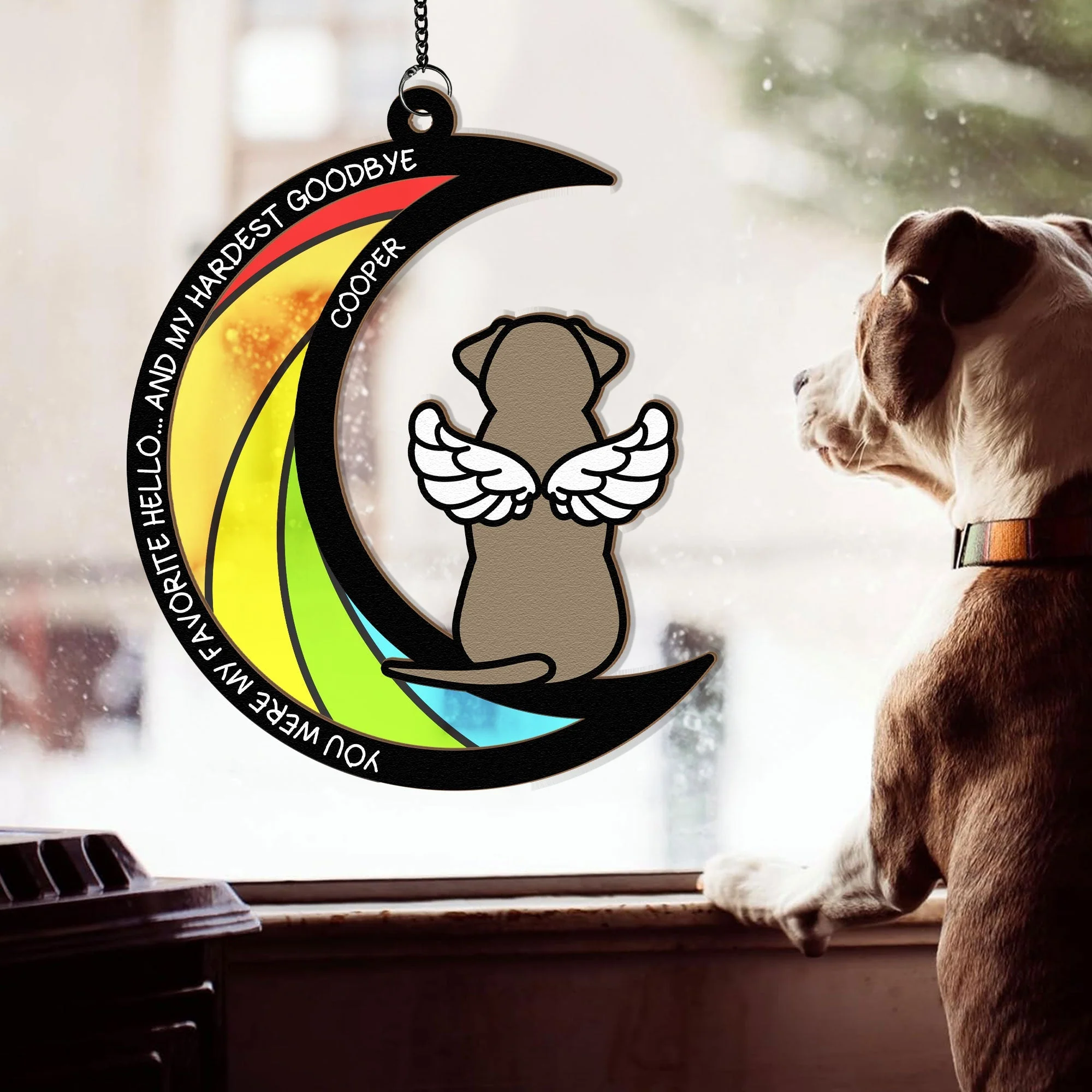 Wood and Acrylic Layered Ornament – Pet Rainbow Bridge Memorial Gift, “You Were My Favorite Hello and My Hardest Goodbye” - Image 2