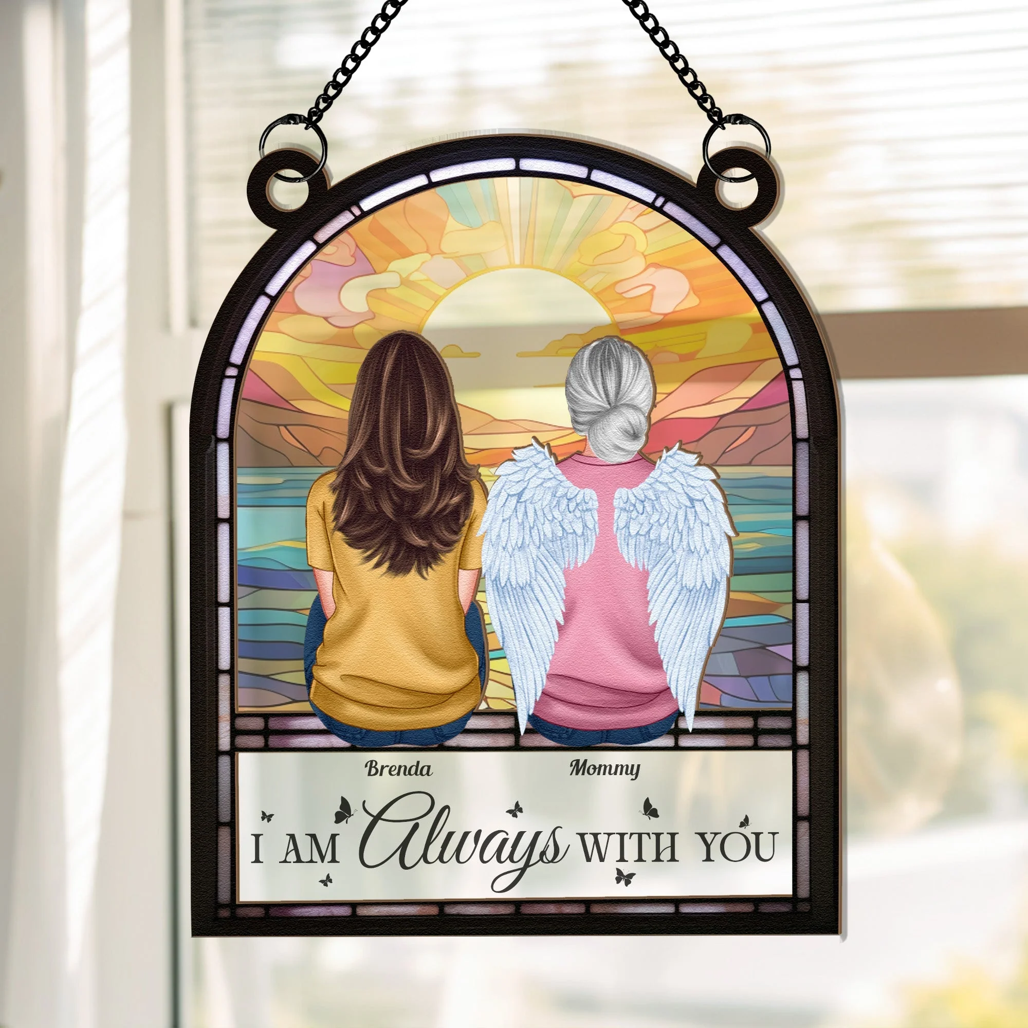 Wood & Acrylic Layered Ornament | “I Am Always With You” Sunset Angel Memorial Gift for Loved Ones - Image 2