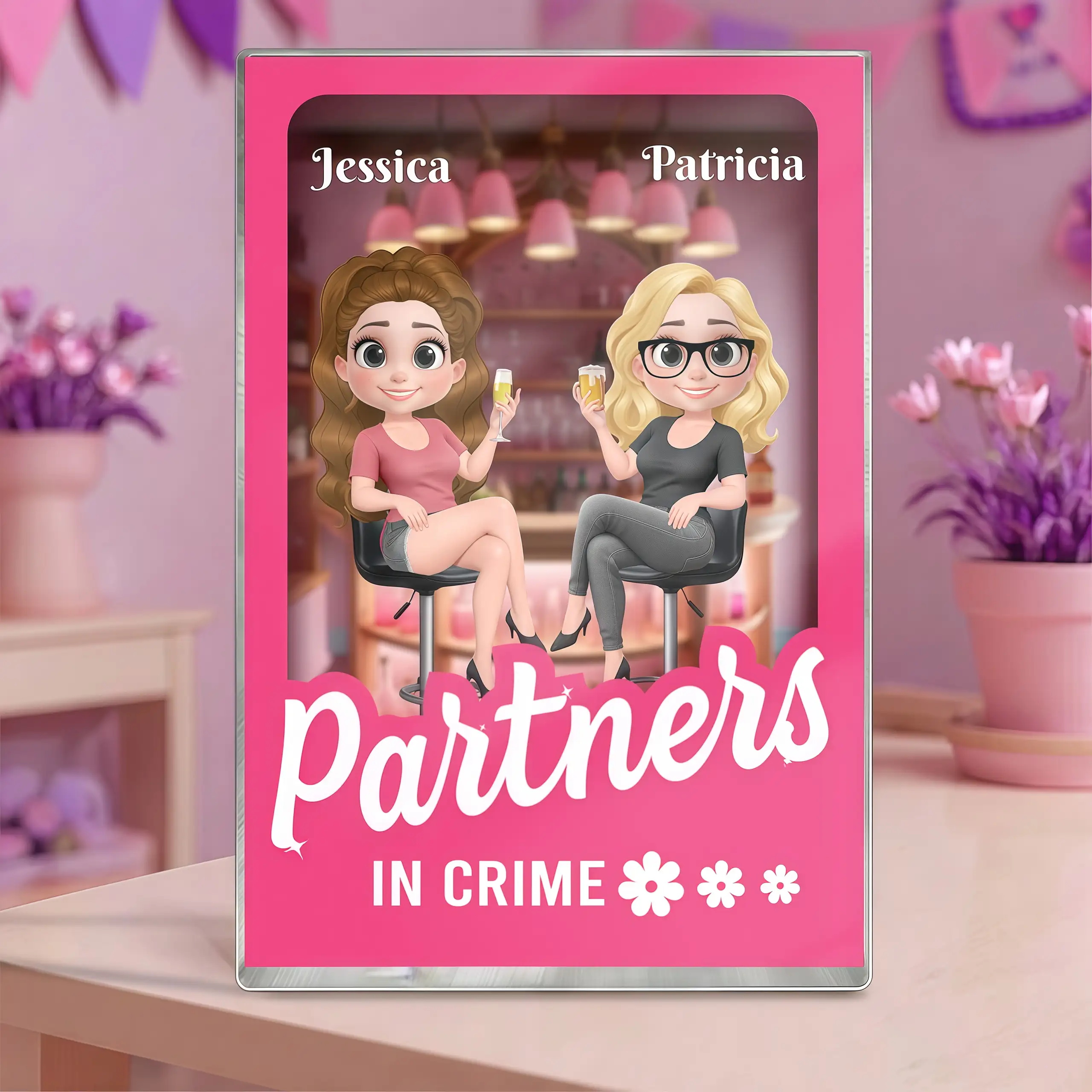 Partners in Crime” - Personalized Acrylic Block, Fun Gift for Sisters and Best Friends