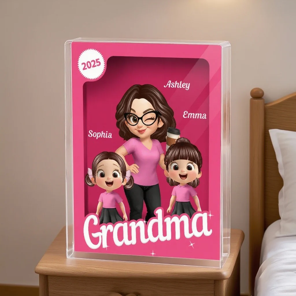 Rectangle Acrylic Block Plaque for Grandma, Custom Cartoon Design, Smooth Texture, Clear and Heartwarming Gift