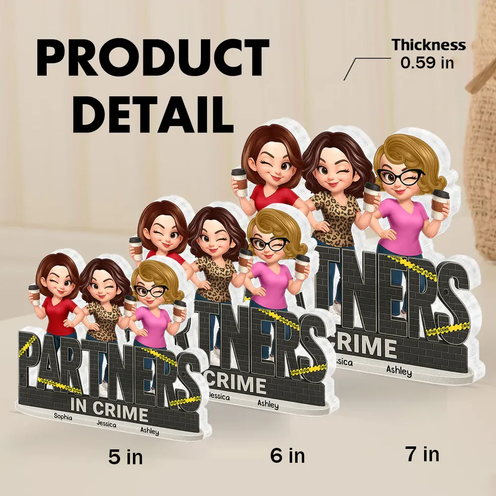 “PARTNERS IN CRIME” Sisters Linking Arms with Coffee Shaped Acrylic Block Plaque, Creative Gift for Sister, Customizable - Image 7