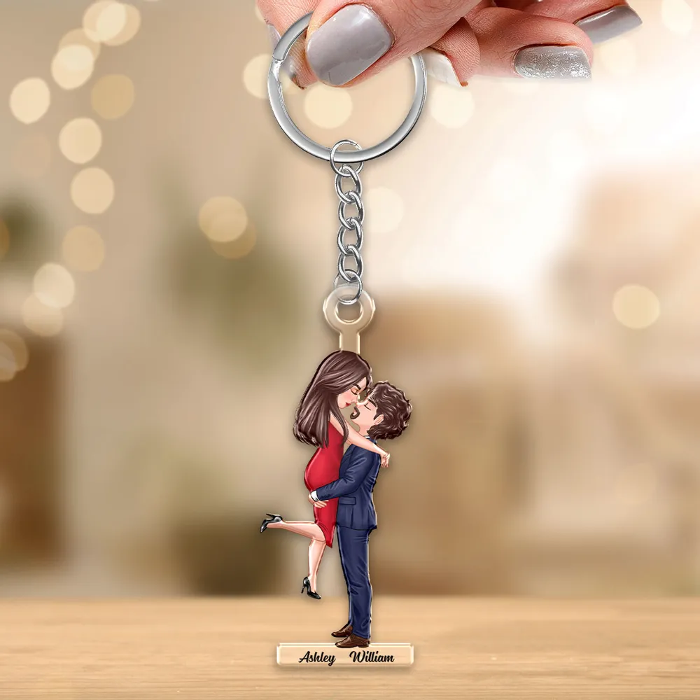 Personalized Acrylic Keychain for Couples, Silver Chain & Ring, Embrace Pose, Everyday Keepsake - Image 4