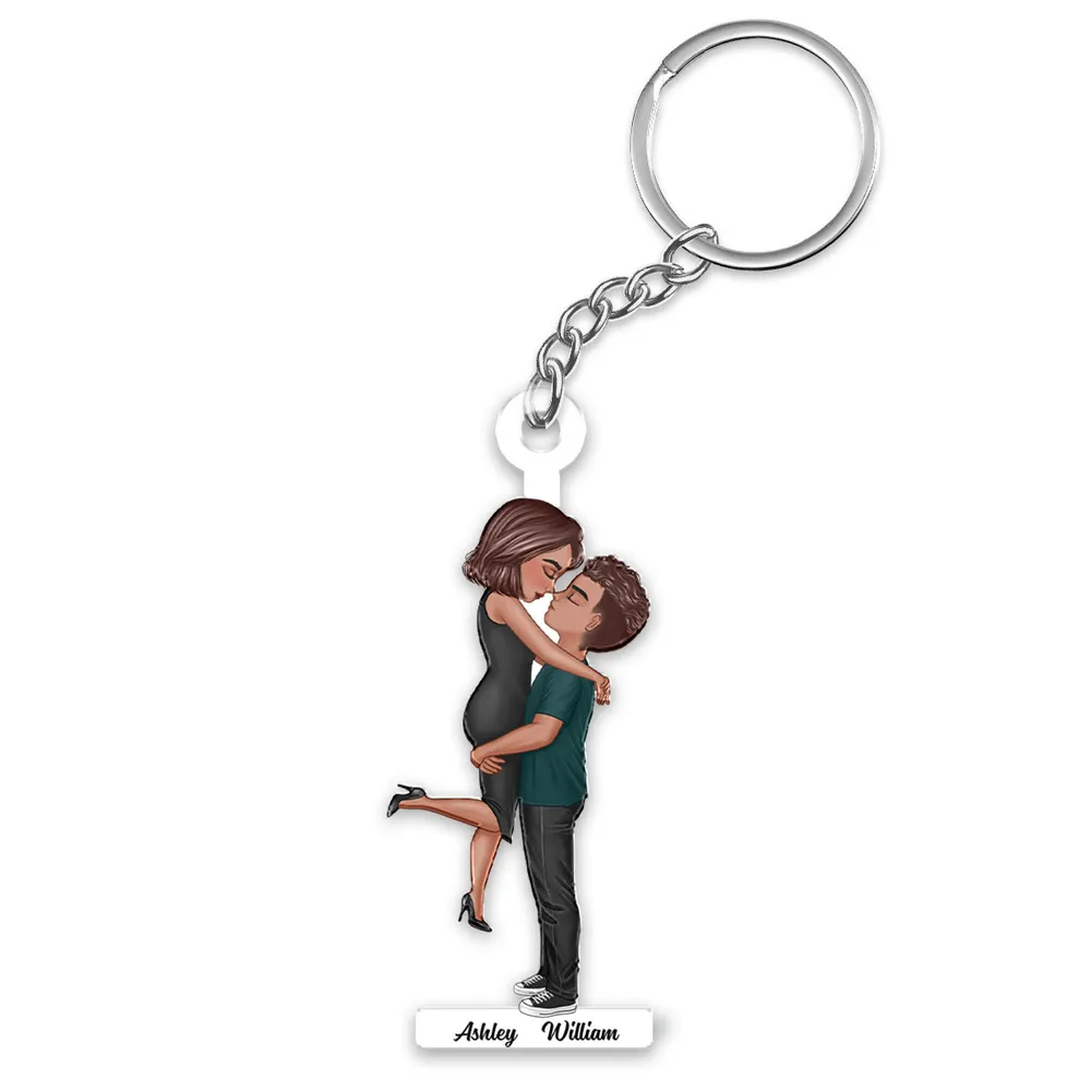 Personalized Acrylic Keychain for Couples, Silver Chain & Ring, Embrace Pose, Everyday Keepsake - Image 5