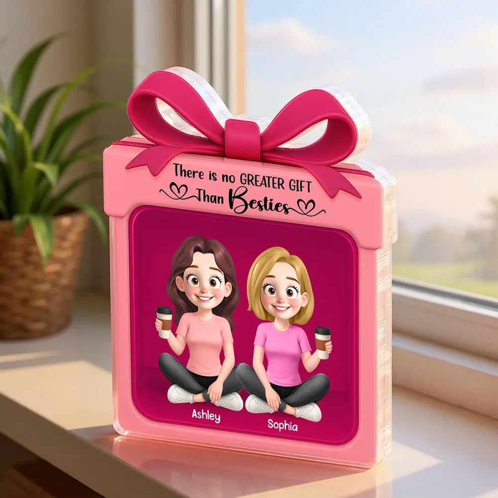 Acrylic Block Plaque in Gift Box Shape with Besties Theme, Heartwarming Design, Ideal Friendship Gift for Her - Image 3