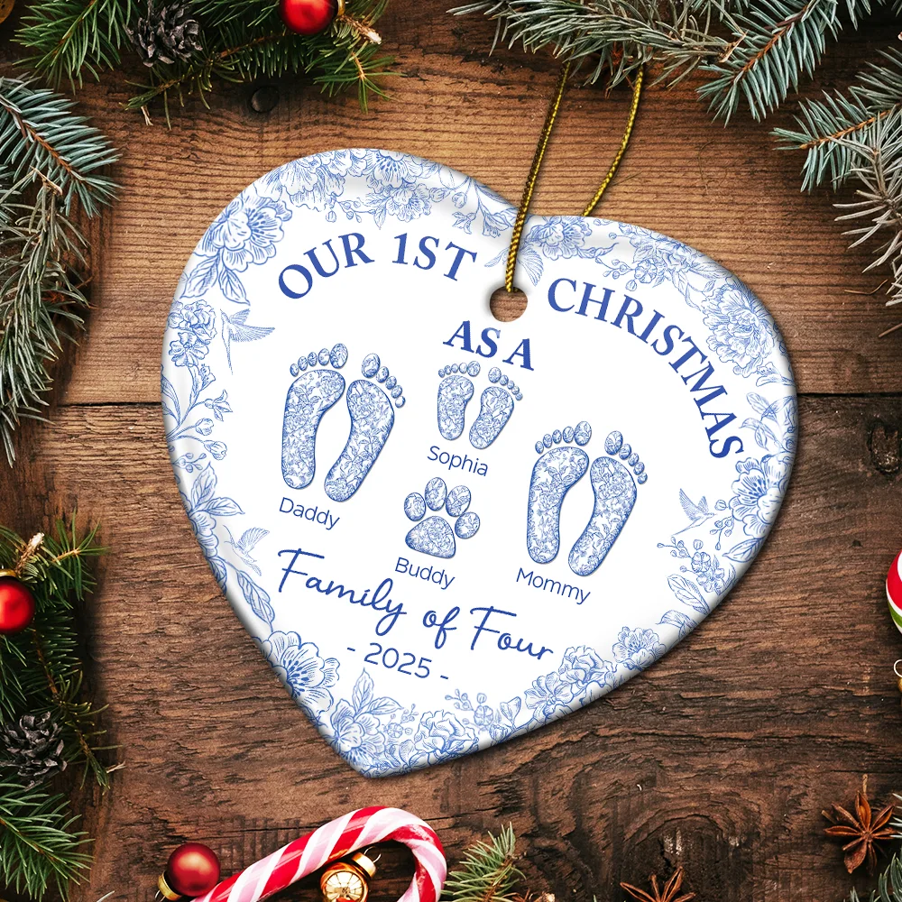 Personalized 'Our 1st Christmas as a Family' Ceramic Heart Ornament, Customizable with Names - Image 6