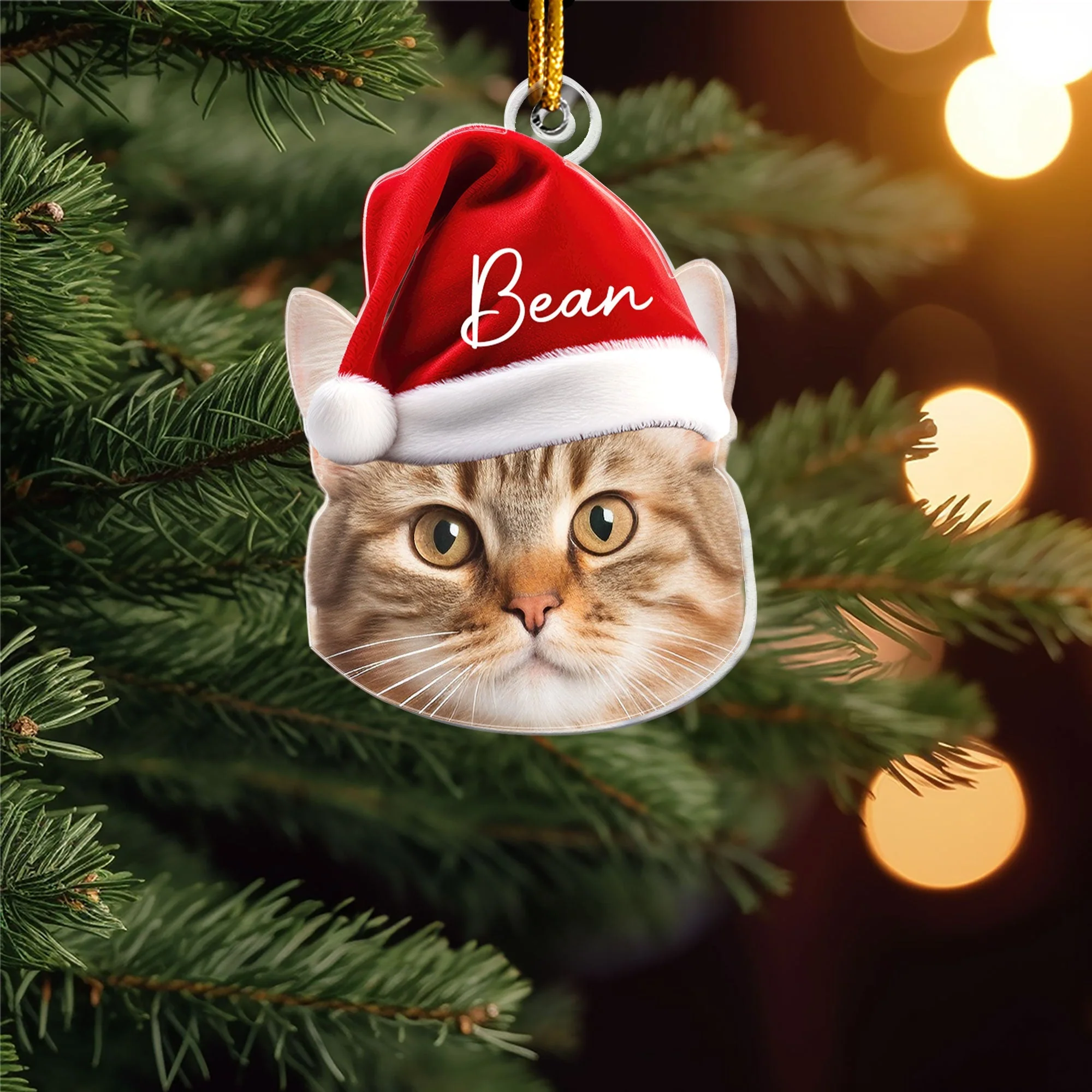 Personalized Acrylic Ornament for Pet Lovers – Santa Cap Portrait, Clear Cutout - Image 5