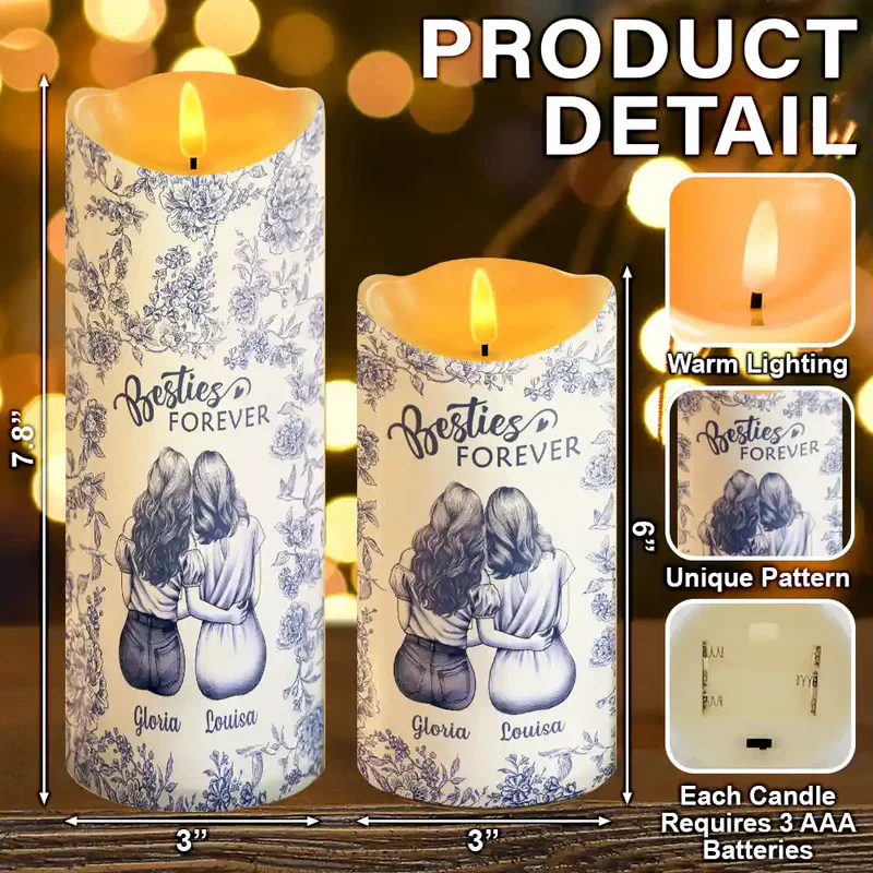 Flameless LED Candle for Best Friends – Blue Floral Illustration, warm glow, gift-ready keepsake to celebrate lifelong friendship and cozy nights - Image 5