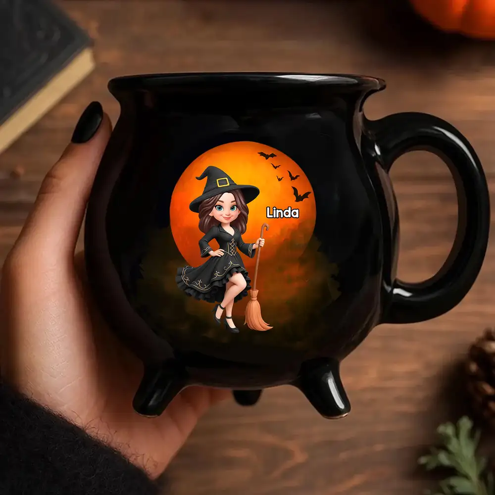 Witch Cauldron Ceramic Mug, Personalized Halloween Gift, Creative Surprise for Sisters & Best Friends