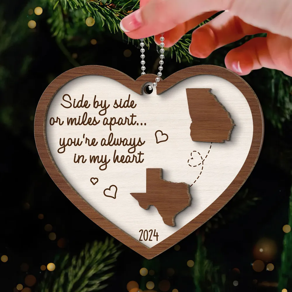 Heart-Shaped Wooden Ornament, Long-Distance Connection Keepsake for Christmas Tree, Warm and Meaningful Gift of Togetherness - Image 2