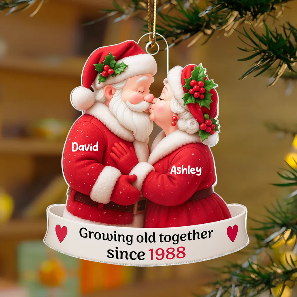Kissing Santa Couple Acrylic Ornament, Romantic Christmas Tree Decoration Celebrating Lifelong Love - Image 3
