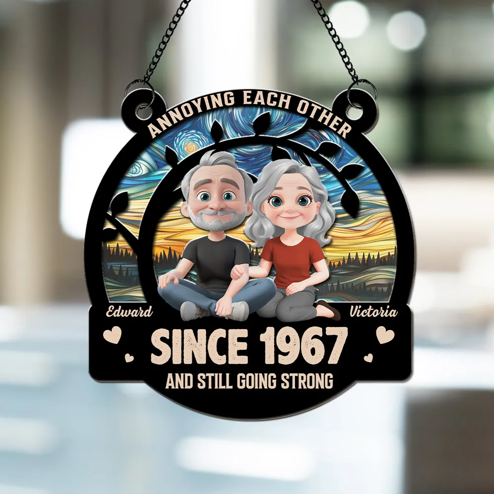 Vintage Elderly Couple Ornament Wood and Acrylic Layered Back View Design High Clarity and Beautiful Keepsake - Image 4