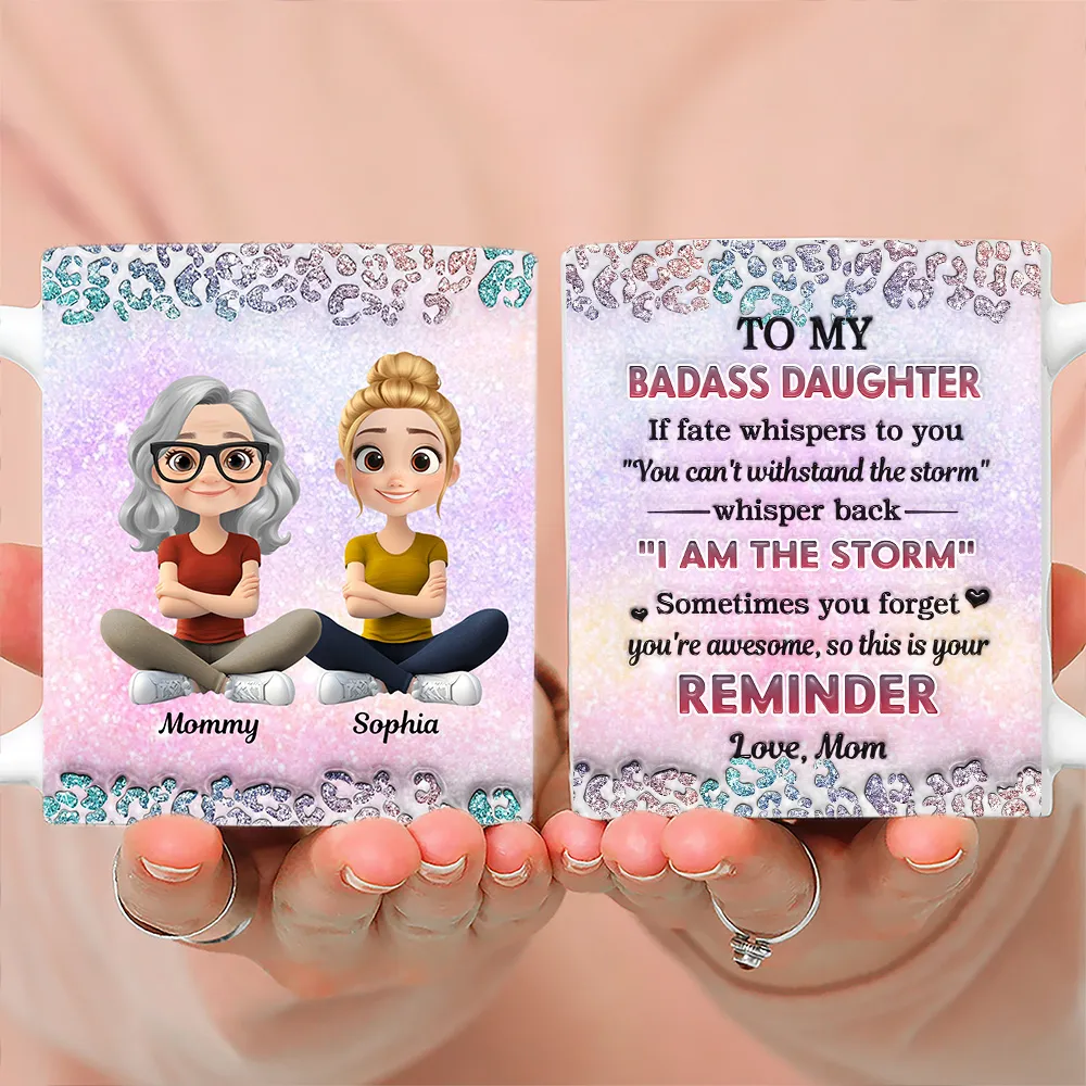 To My Daughter White Ceramic Mug with Cartoon Mom and Daughter Illustration, Sentimental Quote Design, Perfect Gift for Family Love - Image 5