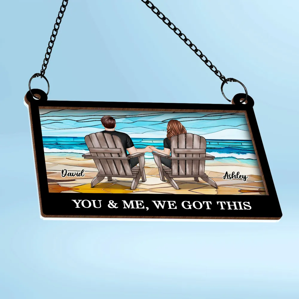 Wood and Acrylic Layered Ornament with Couple Holding Hands on Beach Chairs, Sunset Scene, Perfect Gift for Love and Home Décor - Image 5