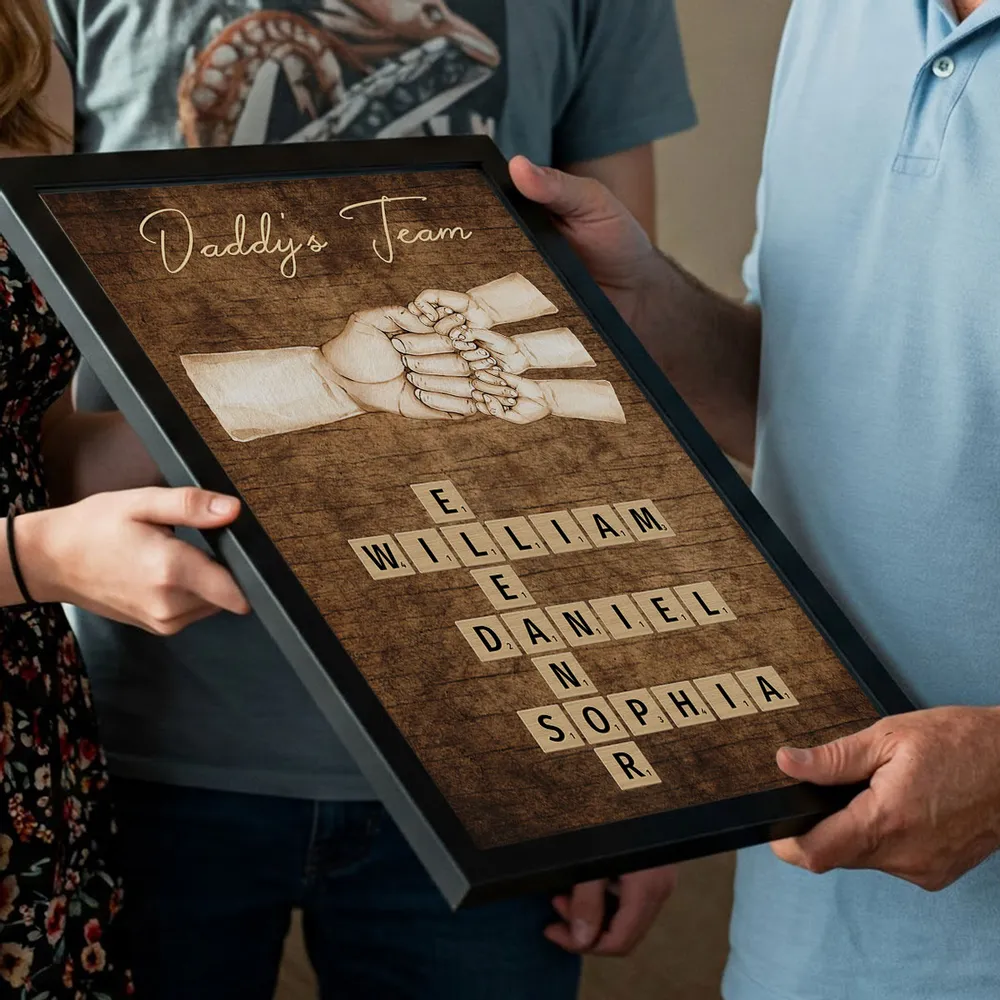 Daddy's Team Poster with Fist Bump Crossword Design, Heartwarming Family Scene, Perfect Gift for Dad - Image 4