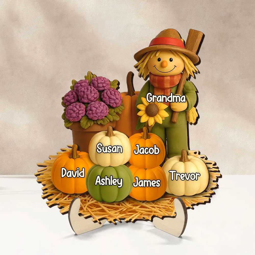 Autumn Harvest Wooden Plaque with Scarecrow and Pumpkins, Heartwarming Grandma Gift for Family Reunion Décor - Image 2