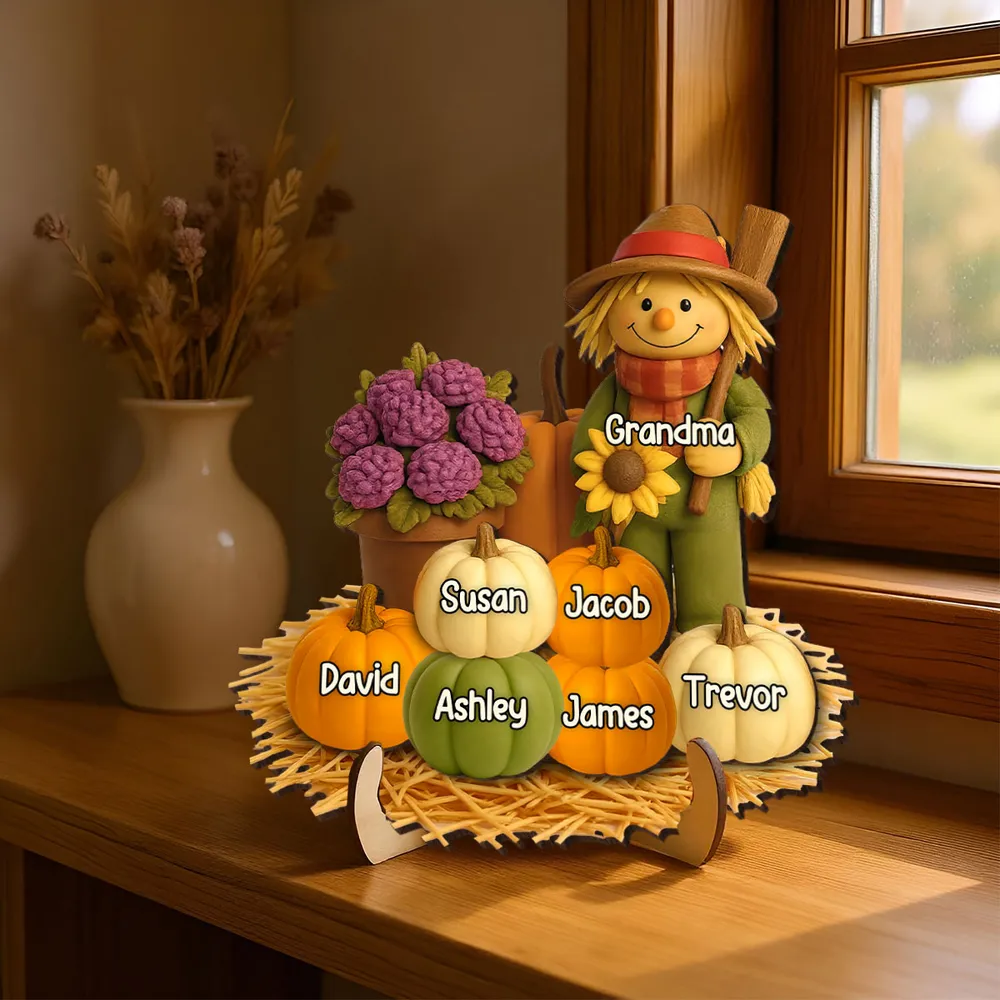Autumn Harvest Wooden Plaque with Scarecrow and Pumpkins, Heartwarming Grandma Gift for Family Reunion Décor - Image 3