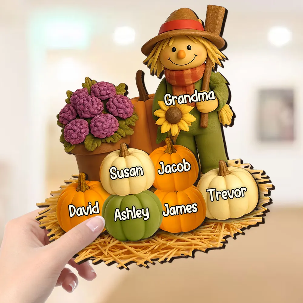 Autumn Harvest Wooden Plaque with Scarecrow and Pumpkins, Heartwarming Grandma Gift for Family Reunion Décor - Image 6