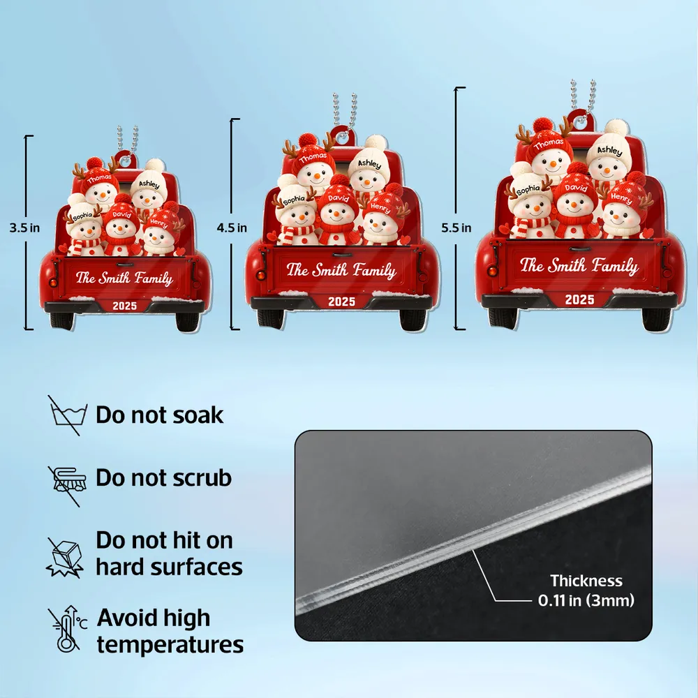 Christmas Acrylic Ornament with Snowman Family in Red Truck, Festive Holiday Décor for Tree & Home - Image 4