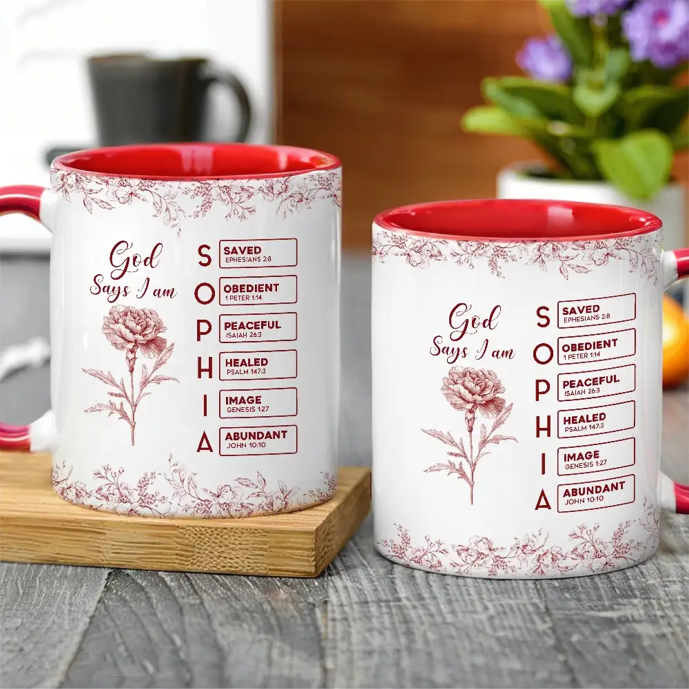 White Ceramic Mug with Bible Verses and Blue Floral Design, Faithful and Heartwarming Gift - Image 2