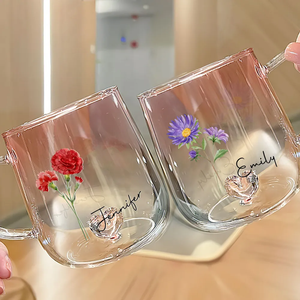 Gradient Glass Mug with Floral Print and Heart-Shaped Base, Elegant Gift Choice - Image 5