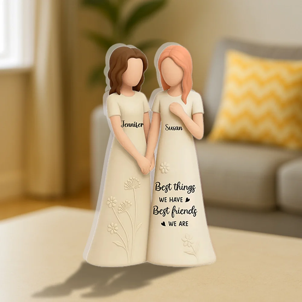Best Friends Acrylic Block Plaque with Floral Engraving Gift