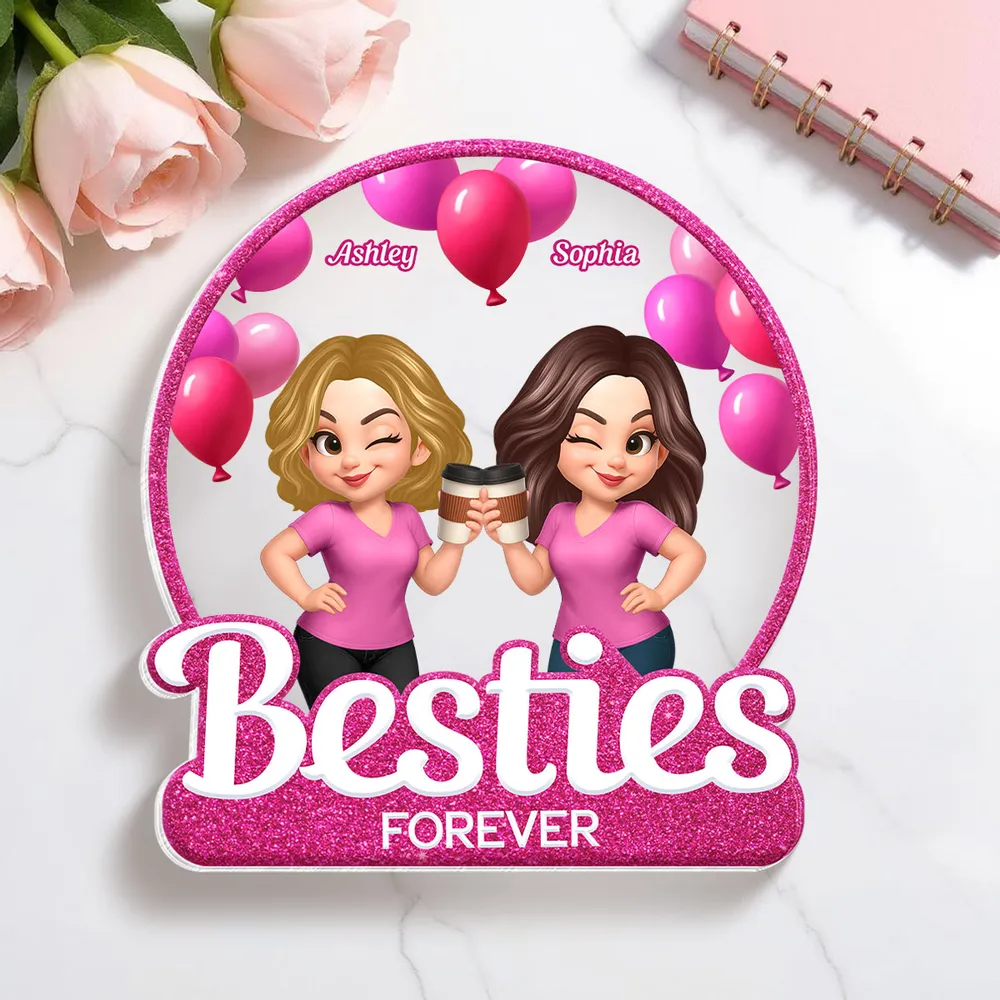 Personalized Best Friends Acrylic Block Plaque with Cartoon Illustration, Celebrate Friendship Moments, Perfect Gift Choice - Image 3
