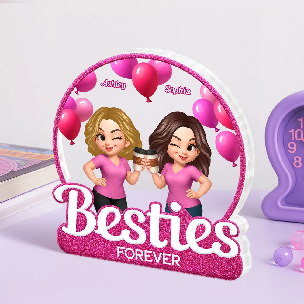 Personalized Best Friends Acrylic Block Plaque with Cartoon Illustration, Celebrate Friendship Moments, Perfect Gift Choice - Image 4