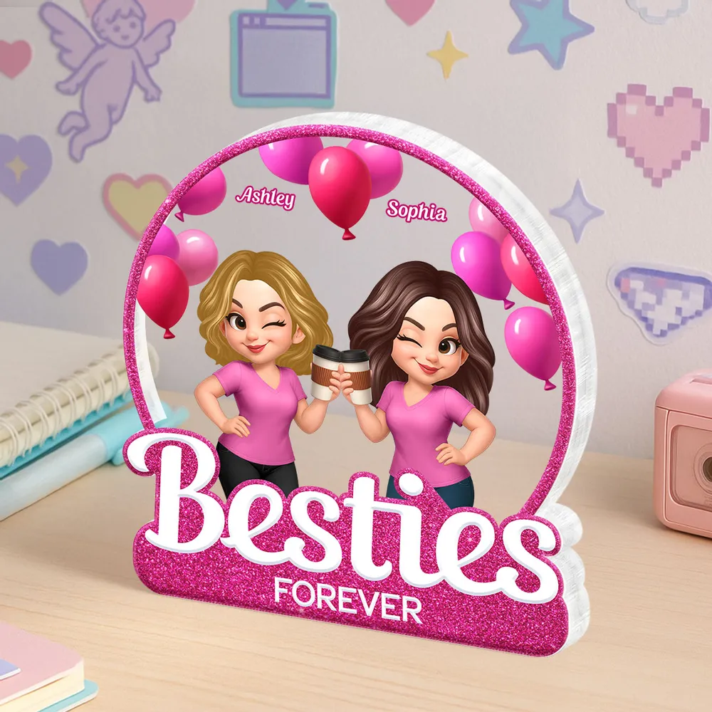 Personalized Best Friends Acrylic Block Plaque with Cartoon Illustration, Celebrate Friendship Moments, Perfect Gift Choice - Image 5