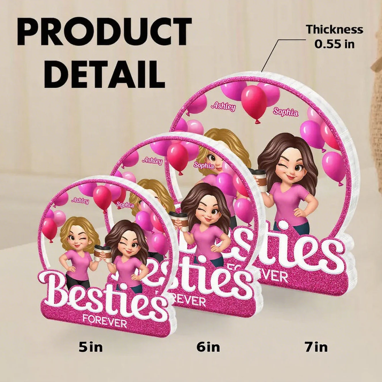 Personalized Best Friends Acrylic Block Plaque with Cartoon Illustration, Celebrate Friendship Moments, Perfect Gift Choice - Image 6