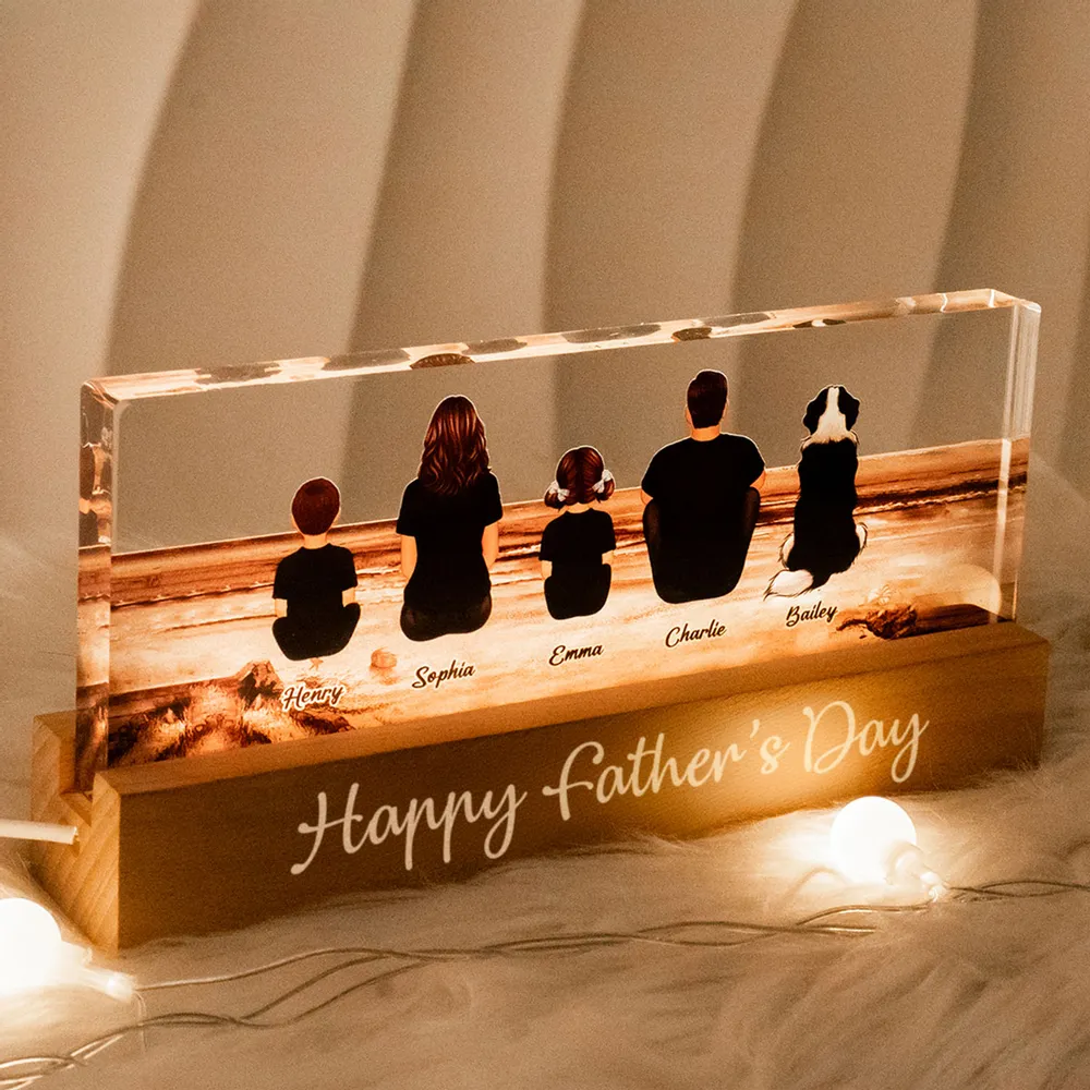 Block LED Light Plaque with Family Back View, Warm Father's Day Design, Bright and Heartfelt Gift for Dad - Image 4
