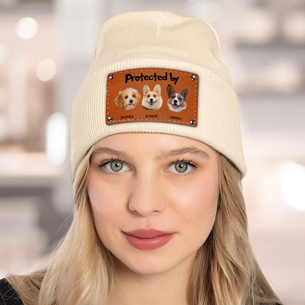 Leather Patch Beanie Hat with Funny Dog Prints, Cozy Gift - Image 5